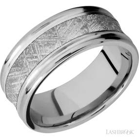 10K White Gold with Hammer , Polish Finish and Meteorite Inlay - 9MM