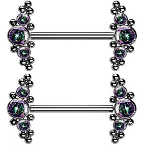 14G Beaded Black Aurora CZ Titanium Threadless Nipple Ring Barbells