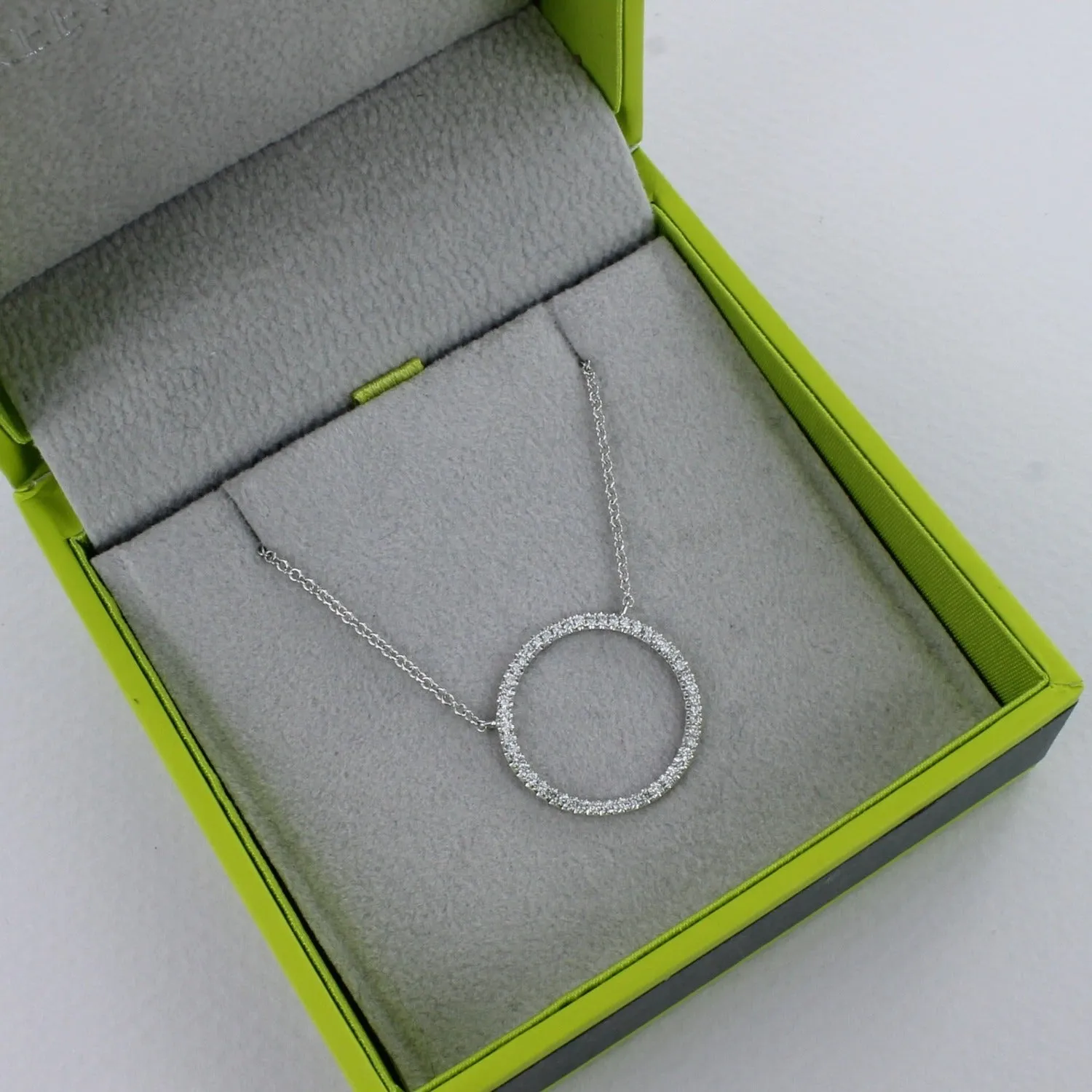 14K Large Solid Gold and Diamond Open Circle Necklace