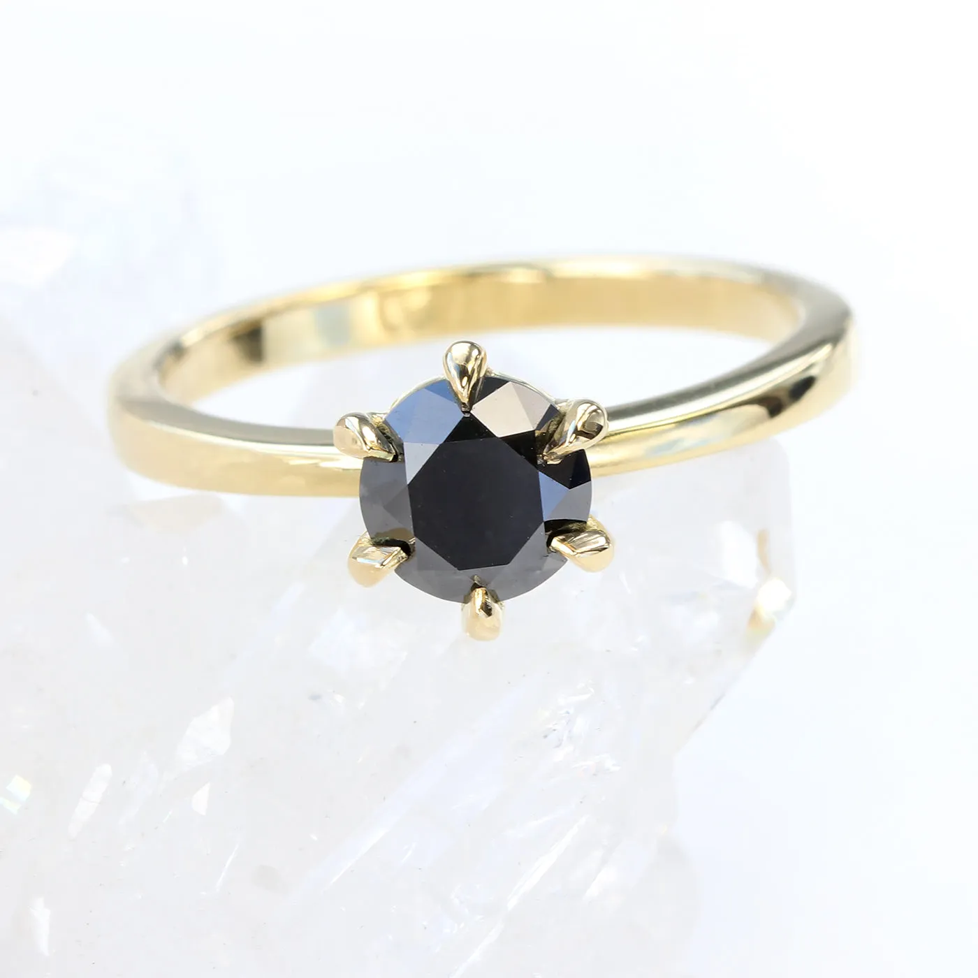 18ct Gold 6-Prong Set Black Diamond Engagement Ring