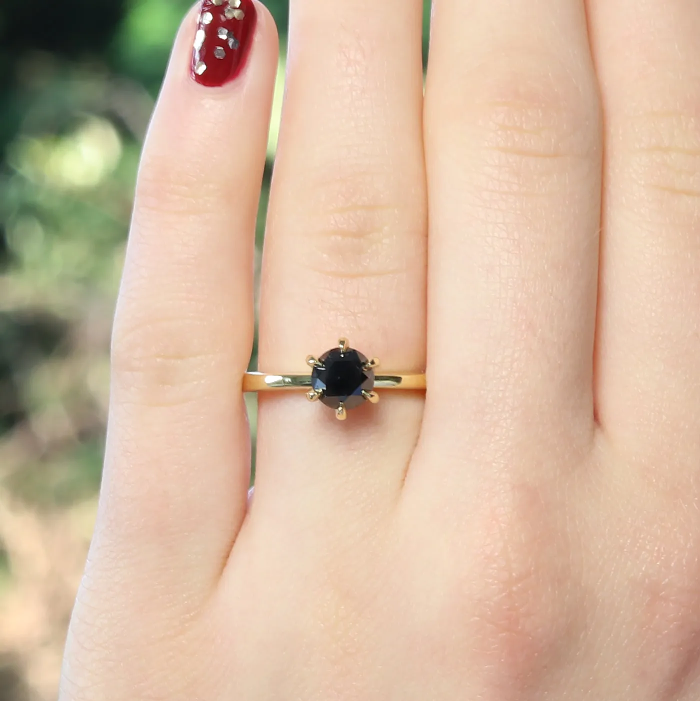 18ct Gold 6-Prong Set Black Diamond Engagement Ring