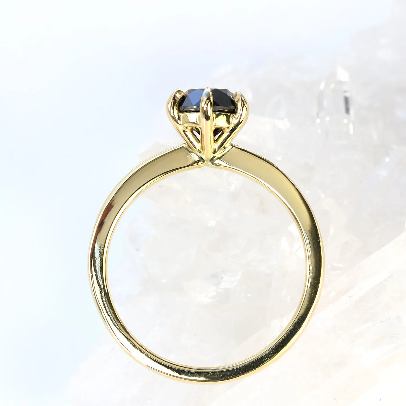 18ct Gold 6-Prong Set Black Diamond Engagement Ring