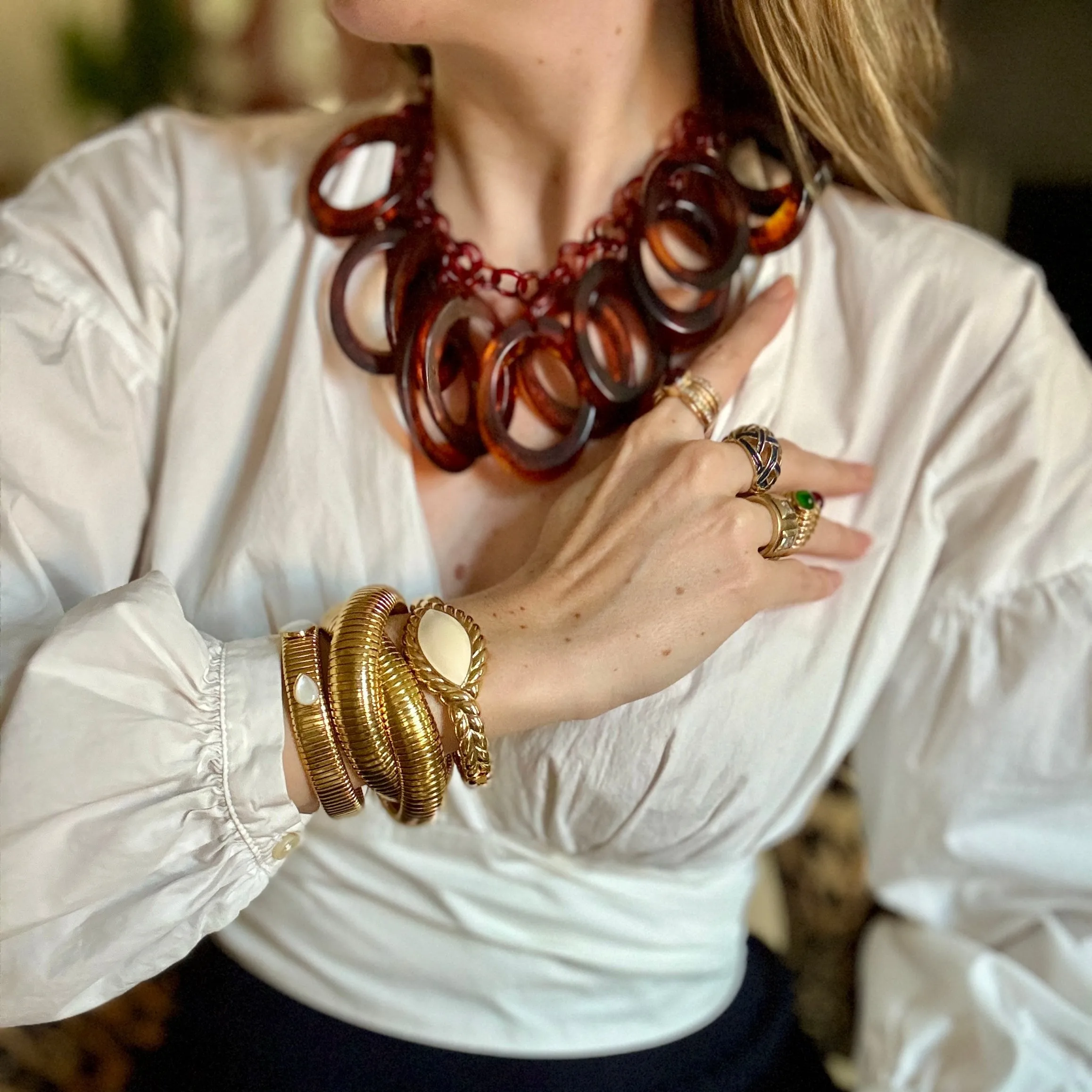 1970s Faux Tortoiseshell Statement Necklace
