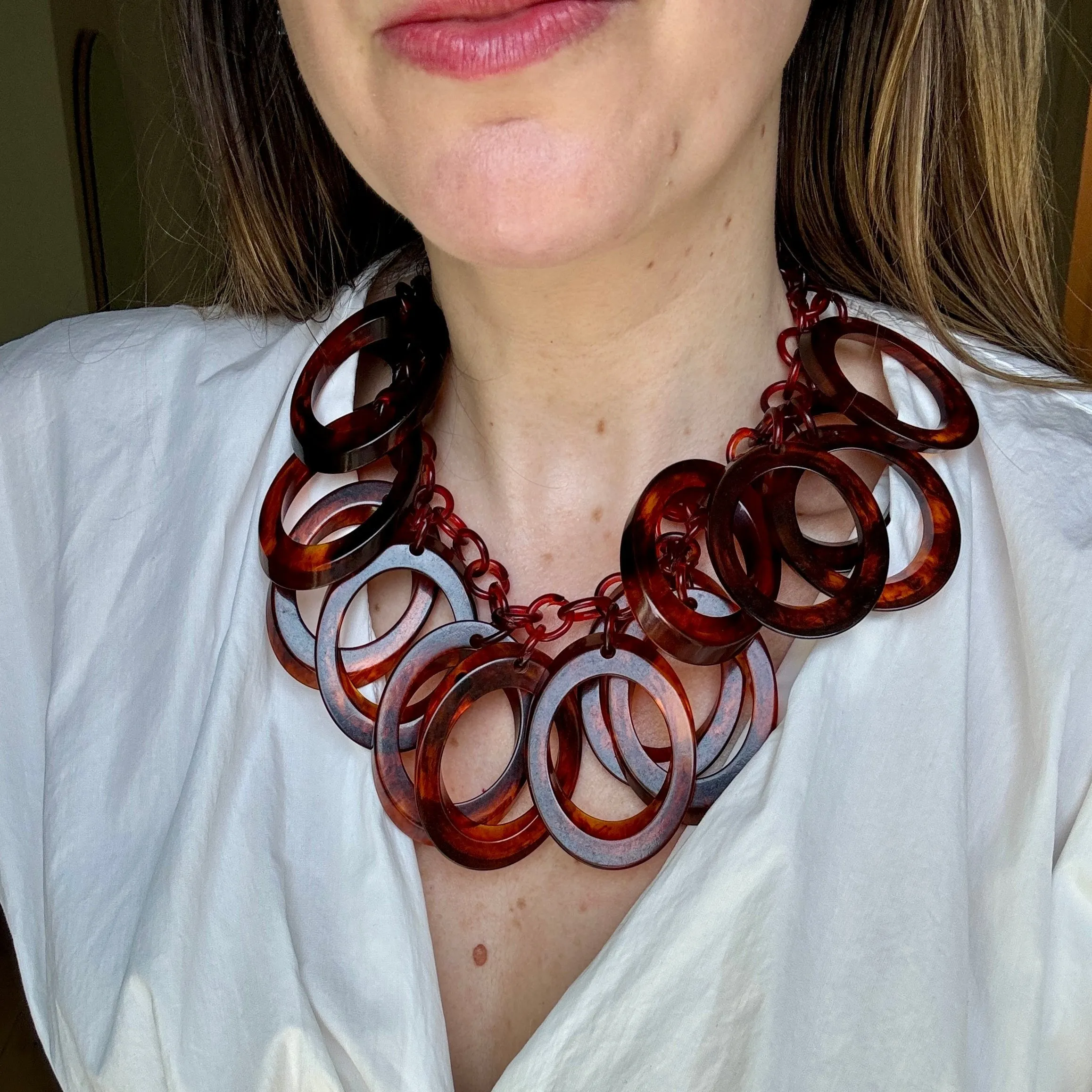 1970s Faux Tortoiseshell Statement Necklace