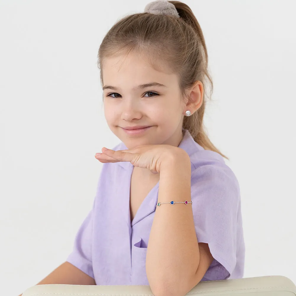 6"- 7" Multicolored Heart CZ Kids Girls Bracelet - Sterling Silver