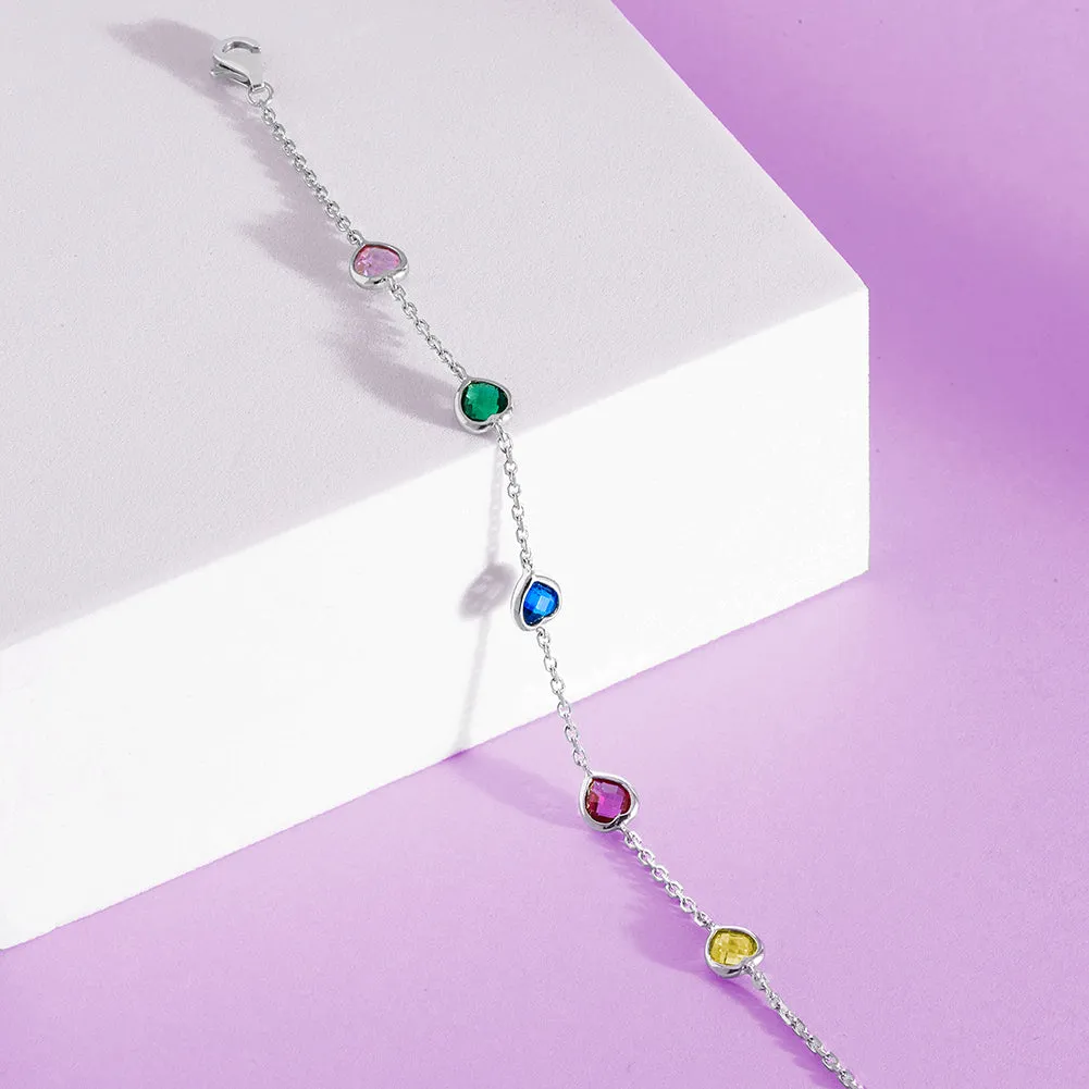6"- 7" Multicolored Heart CZ Kids Girls Bracelet - Sterling Silver