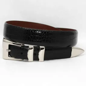 Alligator Embossed Calfskin Belt with 4pc Buckle Set in Black by Torino Leather Co.