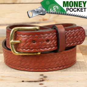 Basket Weave Brown Money Belt