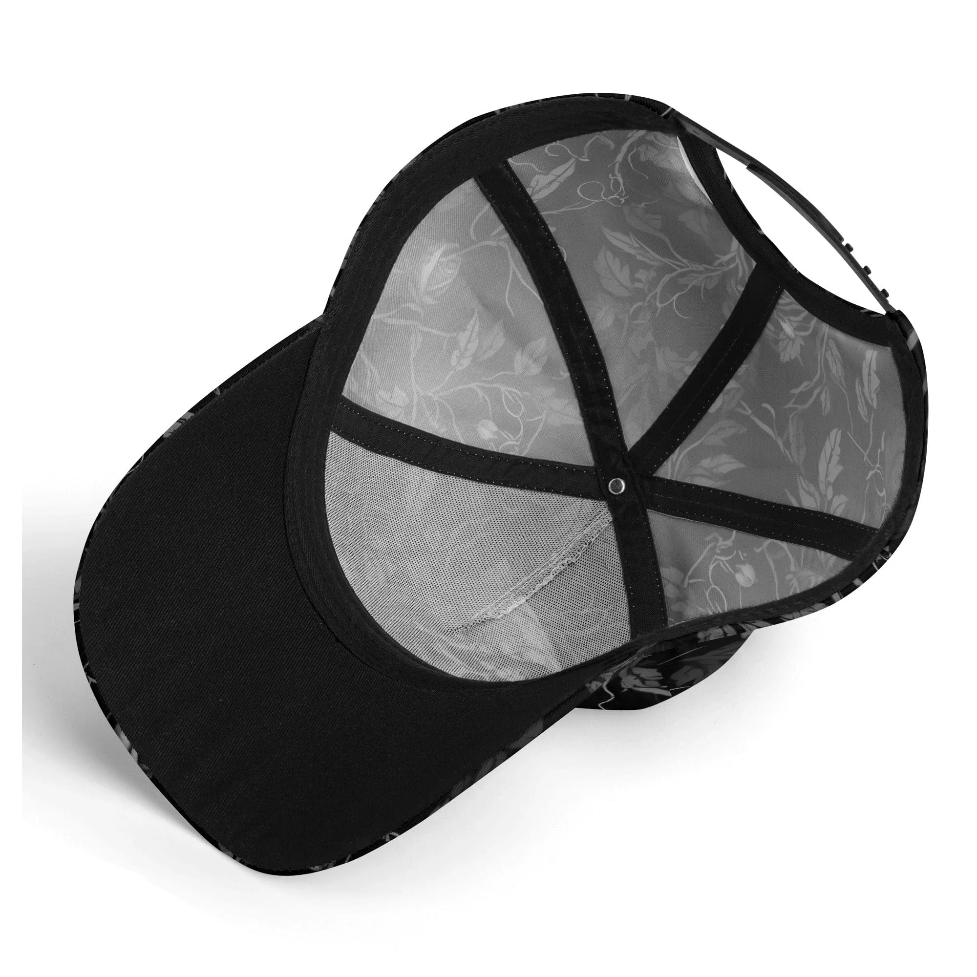 Black Floral Grim Reaper 7 Panel Baseball Caps