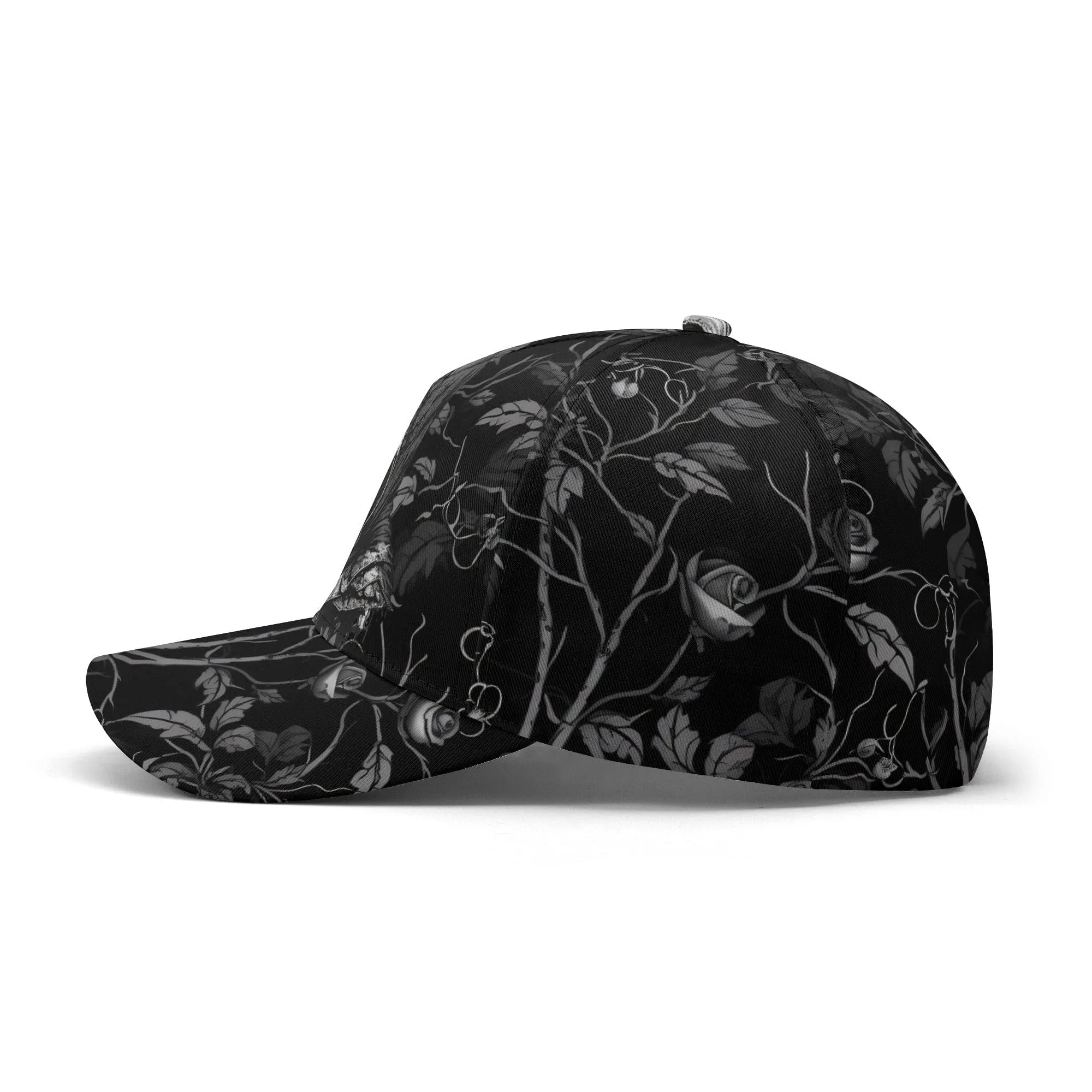 Black Floral Grim Reaper 7 Panel Baseball Caps