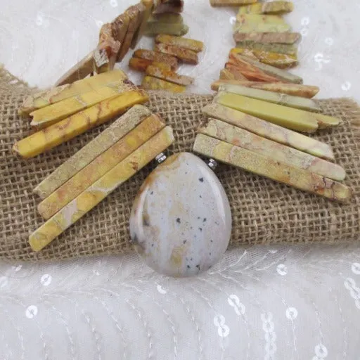 Bold Yellow Gemstone Stick Bead Necklace with Gemstone Pendant