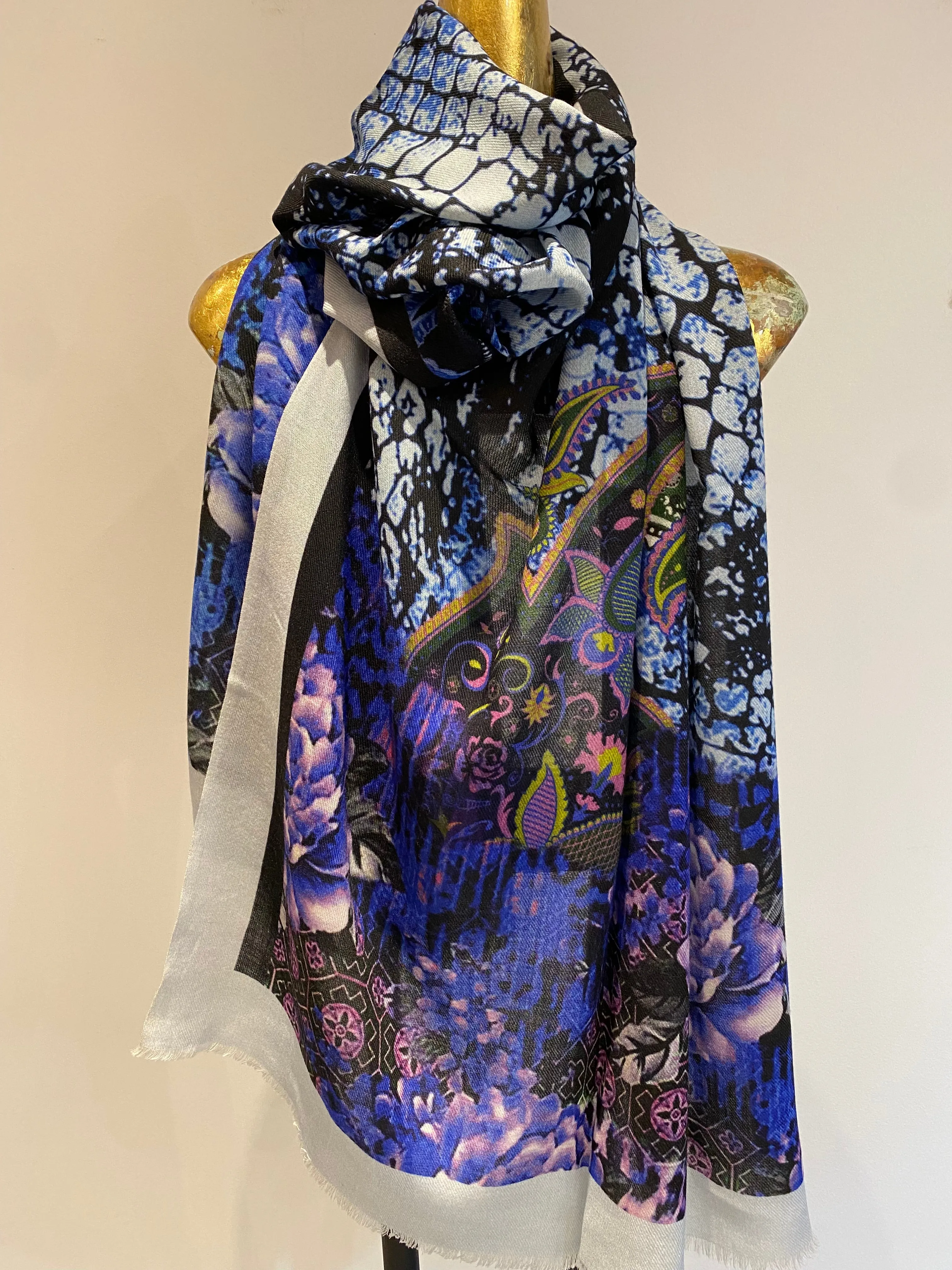 Cashmere Wool Printed Shawl - Winter Sale 50% - At checkout use code Winter50%