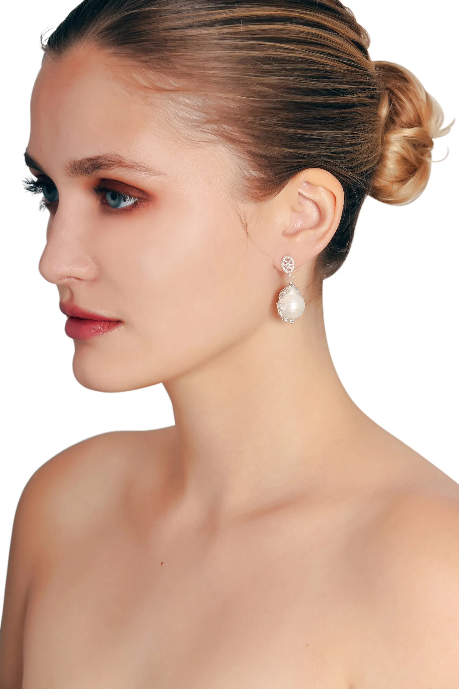 Celestial White Baroque Pearl Earrings