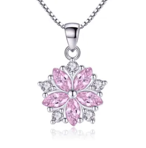 Cherry Blossoms Cubic Zirconia 14K White Gold Plated Necklace for Women