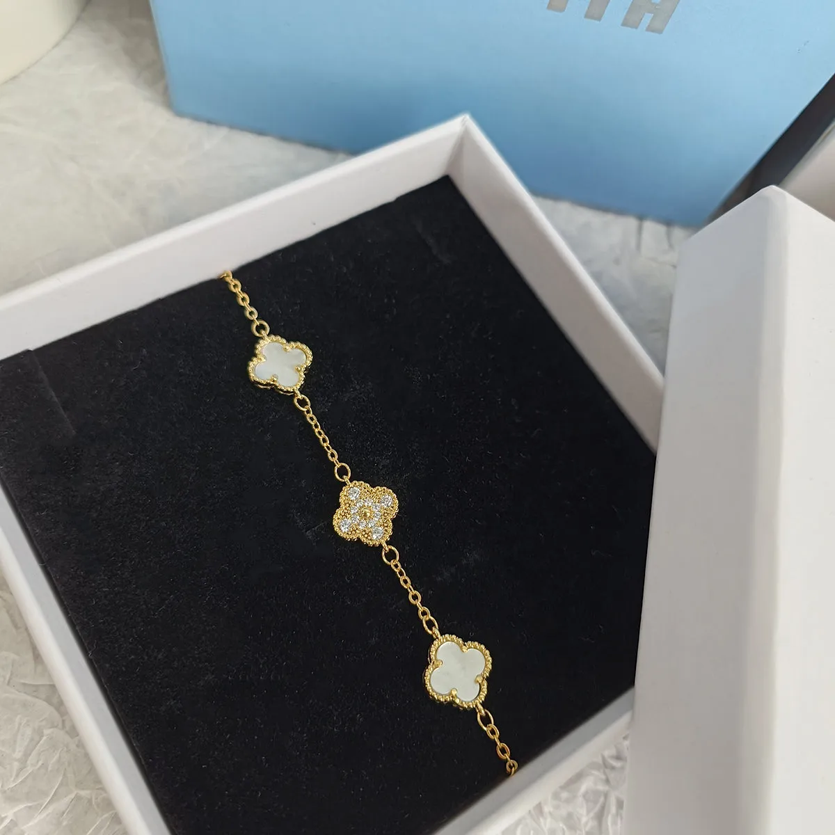 Clover WIsh Bracelet in 14k Gold Over Sterling Silver