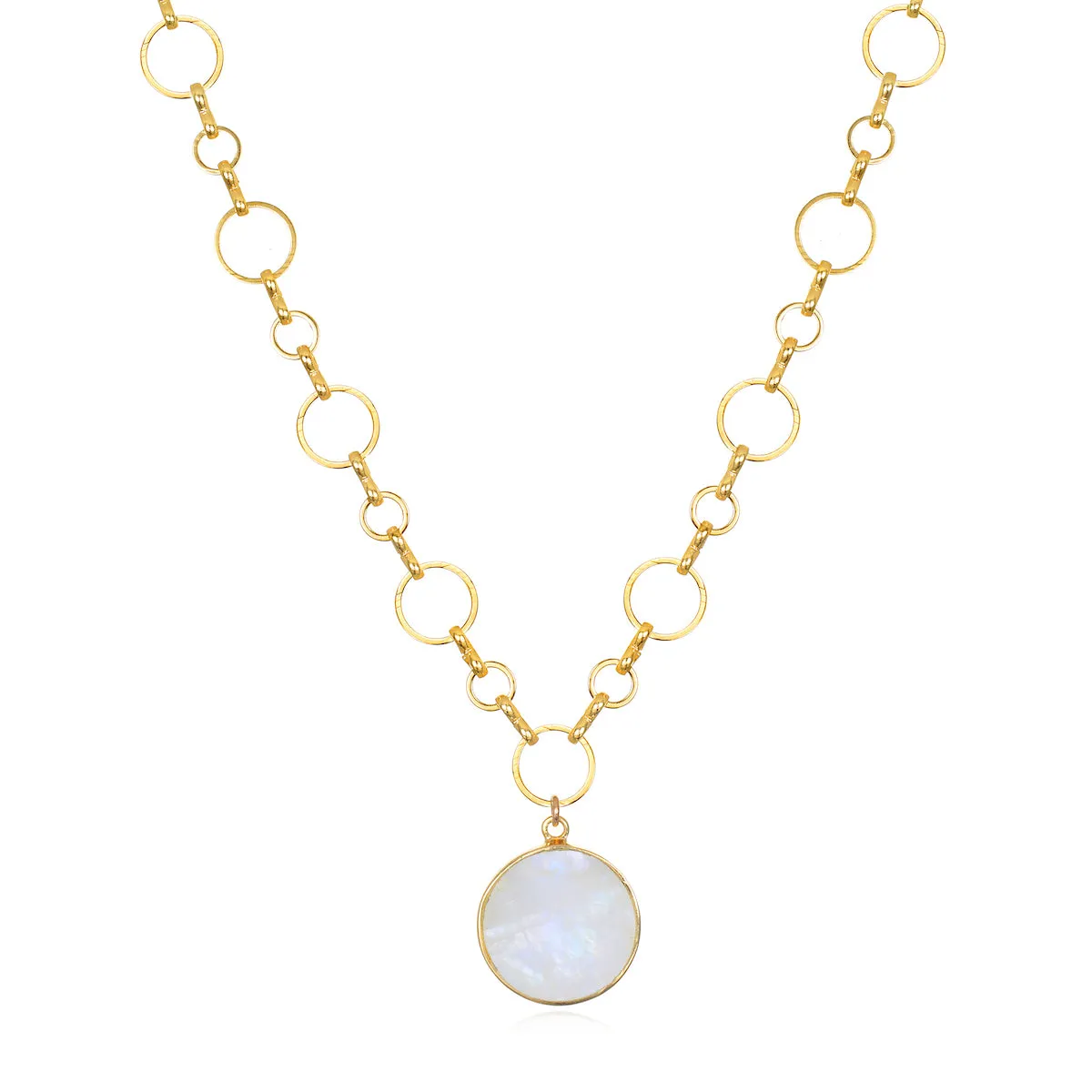 Coin Necklace - Rainbow Moonstone