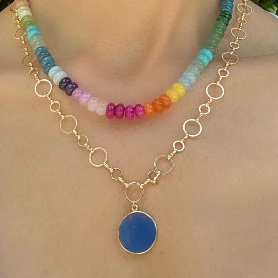 Coin Necklace - Rainbow Moonstone