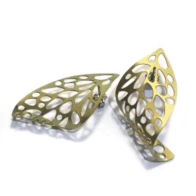 Curled Leaf Skeleton Stud Earrings - Gold