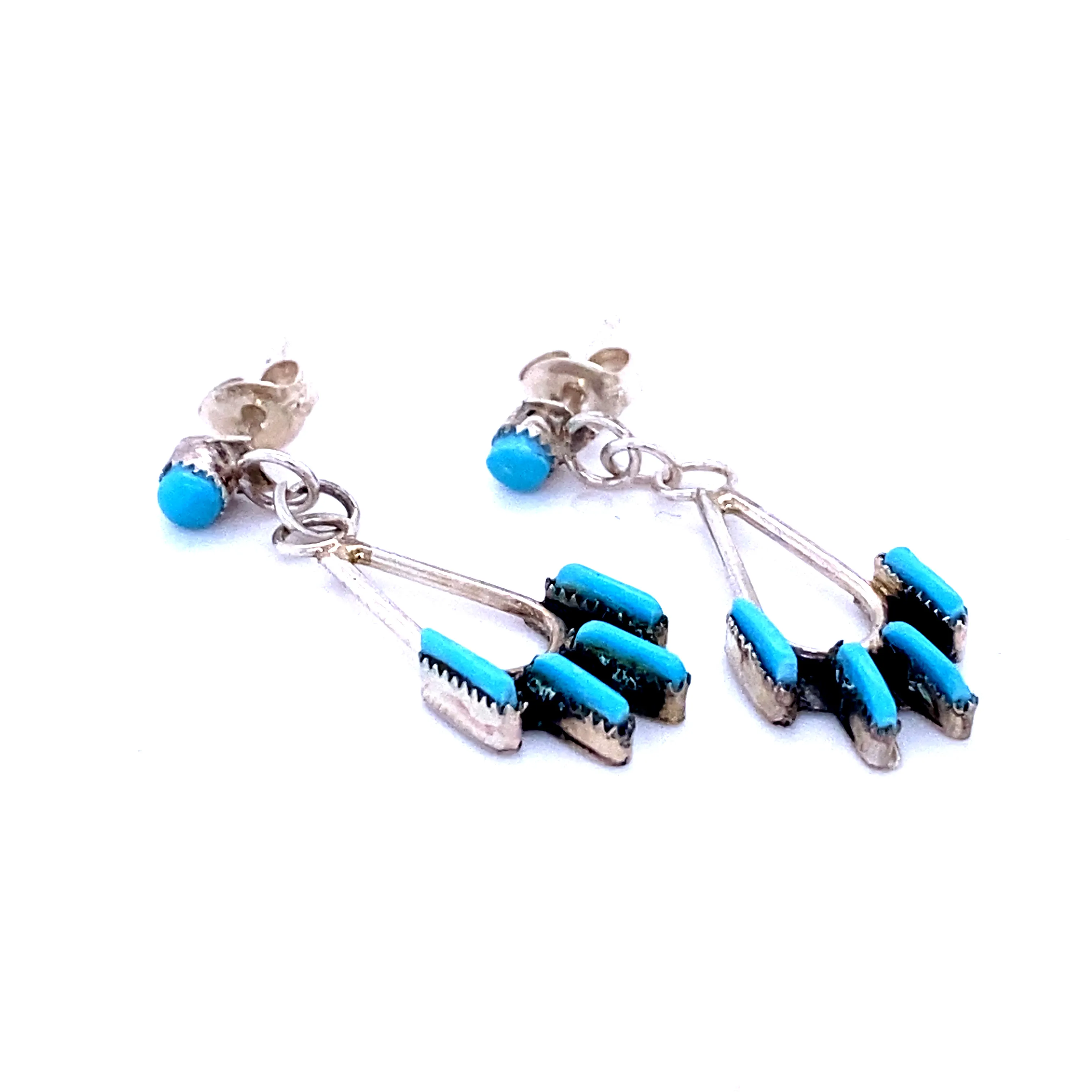 Delicate Needlepoint Zuni Turquoise Earrings