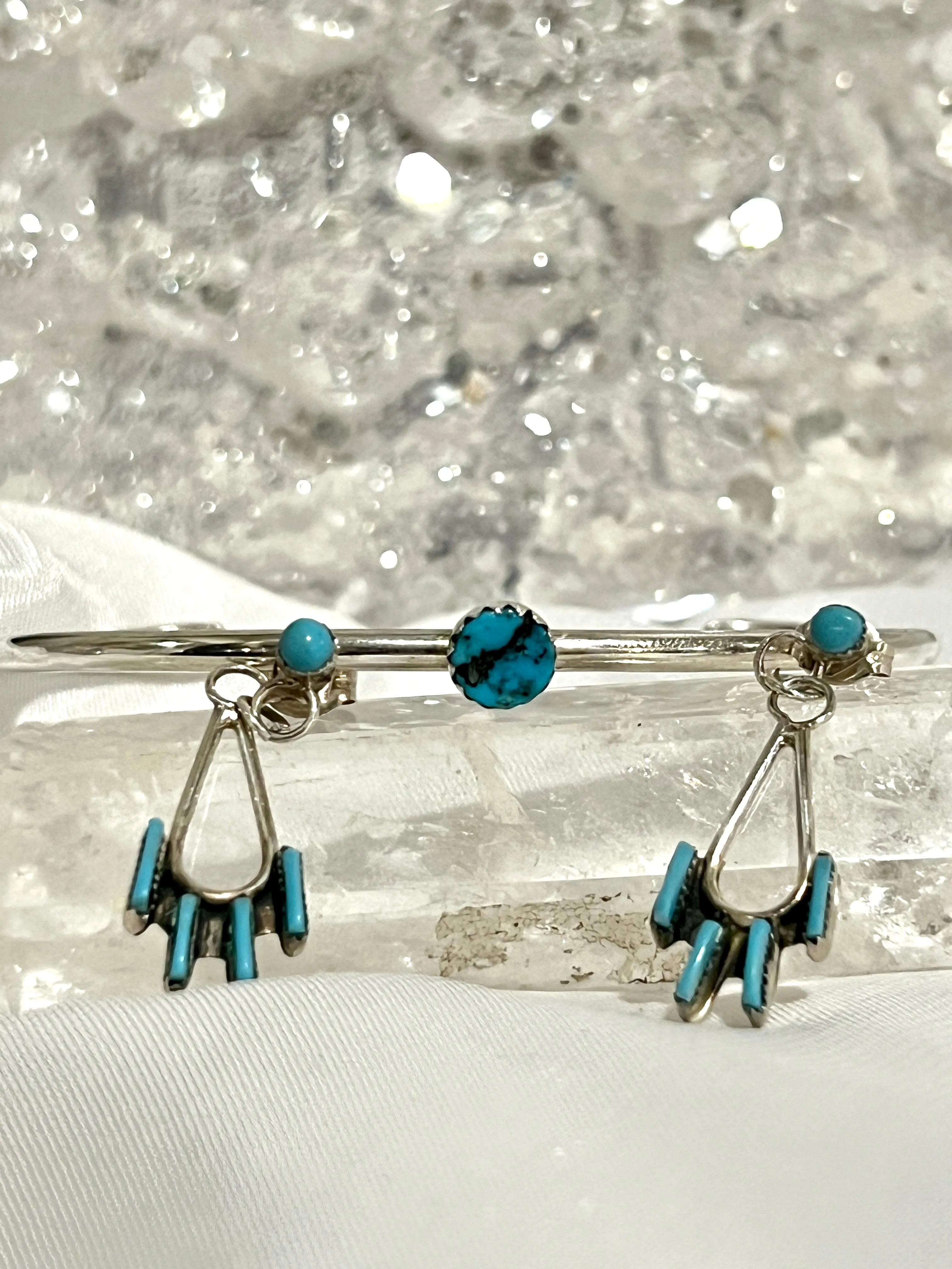 Delicate Needlepoint Zuni Turquoise Earrings