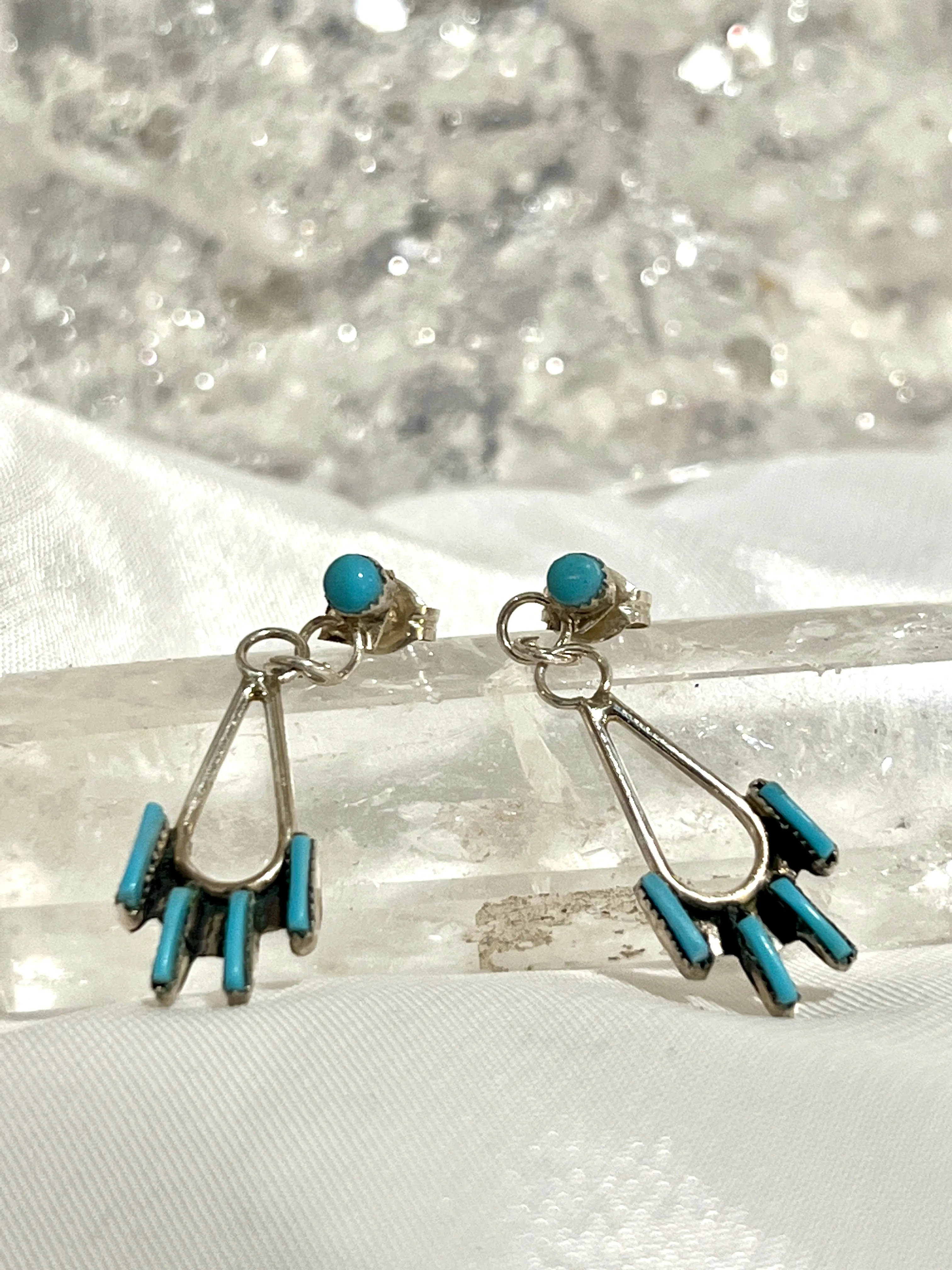 Delicate Needlepoint Zuni Turquoise Earrings