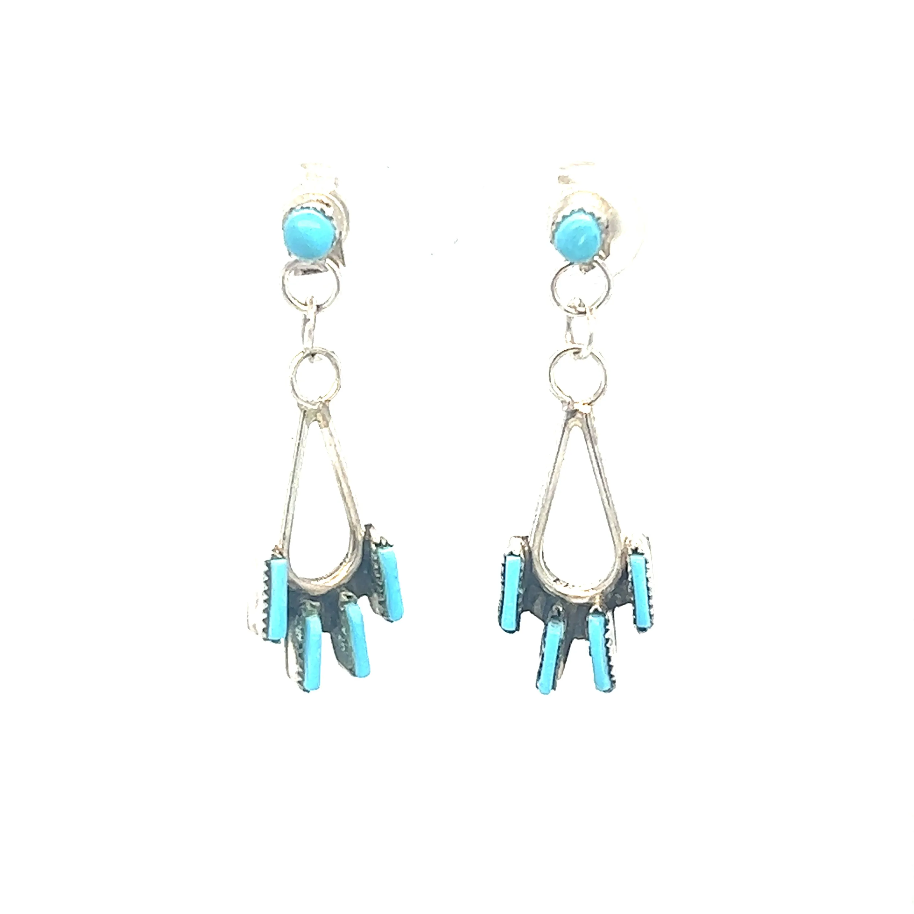Delicate Needlepoint Zuni Turquoise Earrings