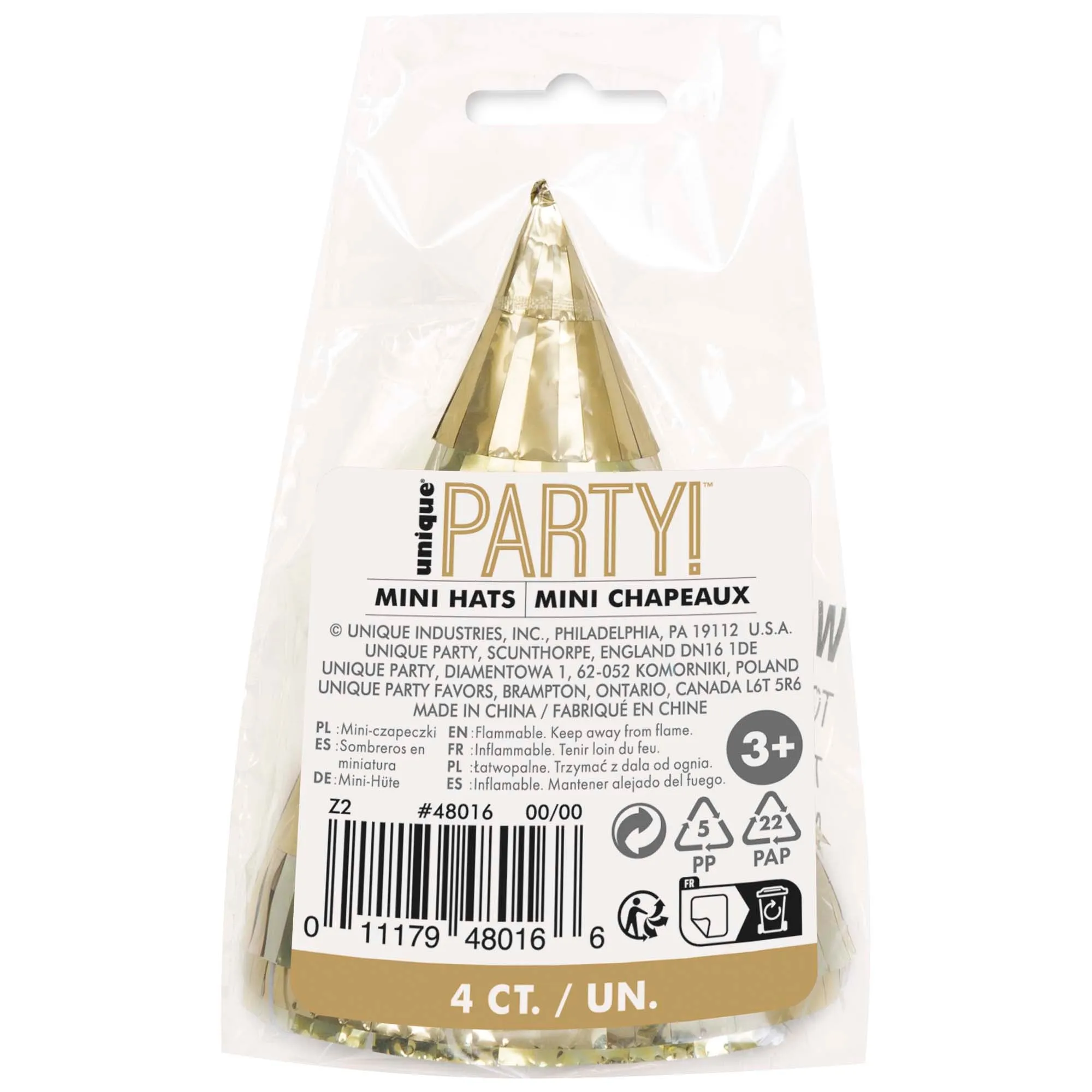 Disco New Year's Mini Gold Foil Party Hats, 4 Count