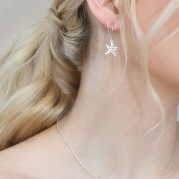 Dune Jewelry - Delicate Starfish Drop Earrings - LBI Sand
