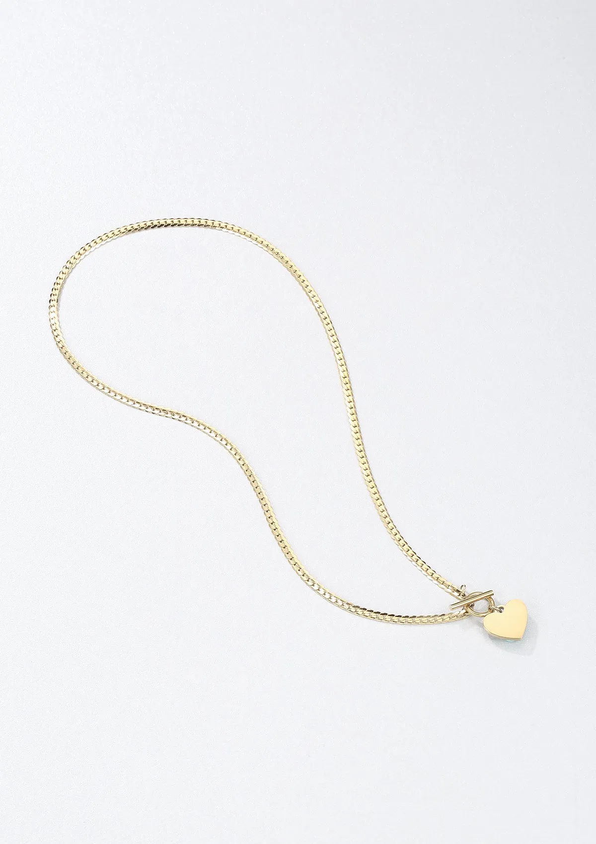 Heart Charm T-Bar Chain Necklace Gold