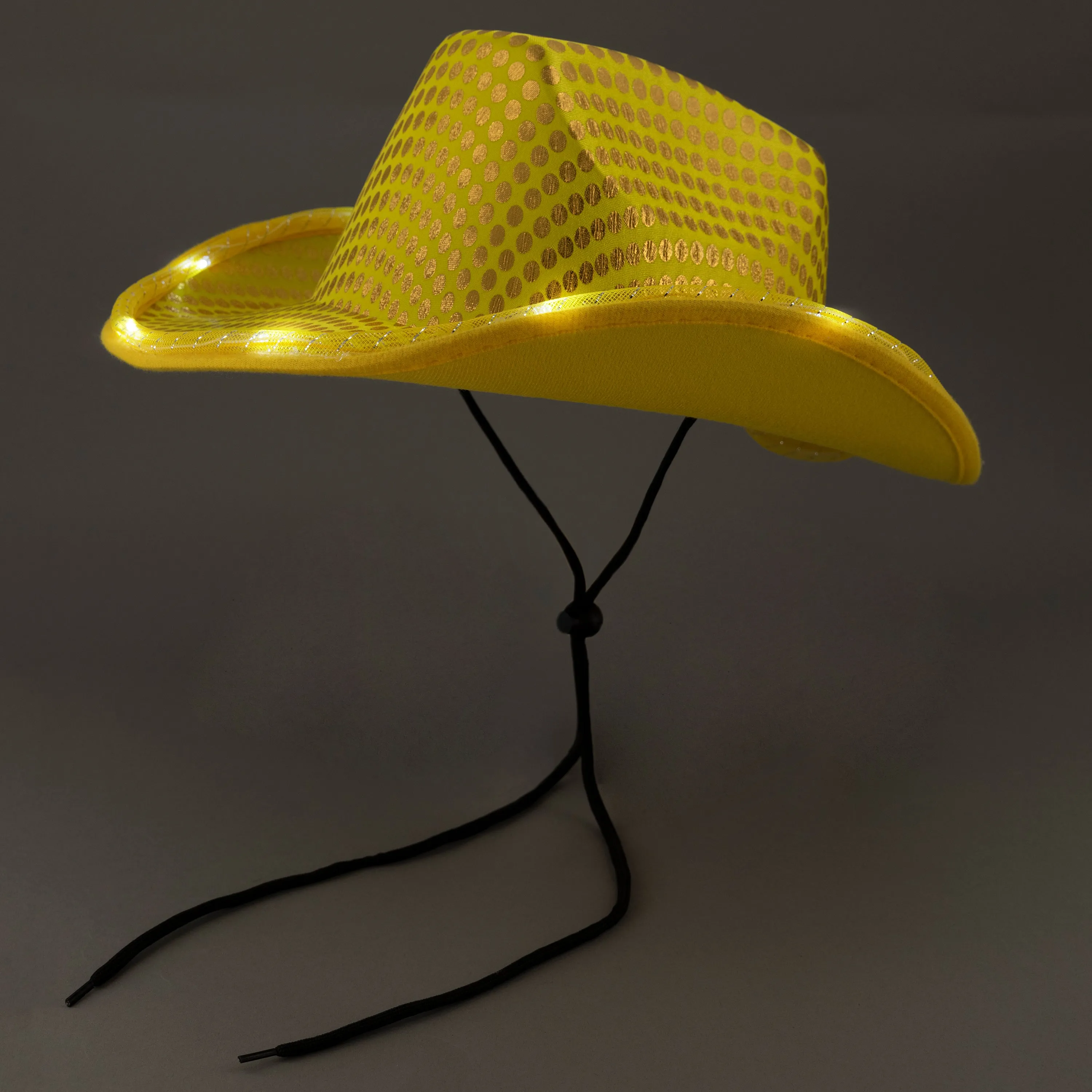 LED Light Up Flashing Gold Sequin Cowboy Hat - Pack of 2 Hats