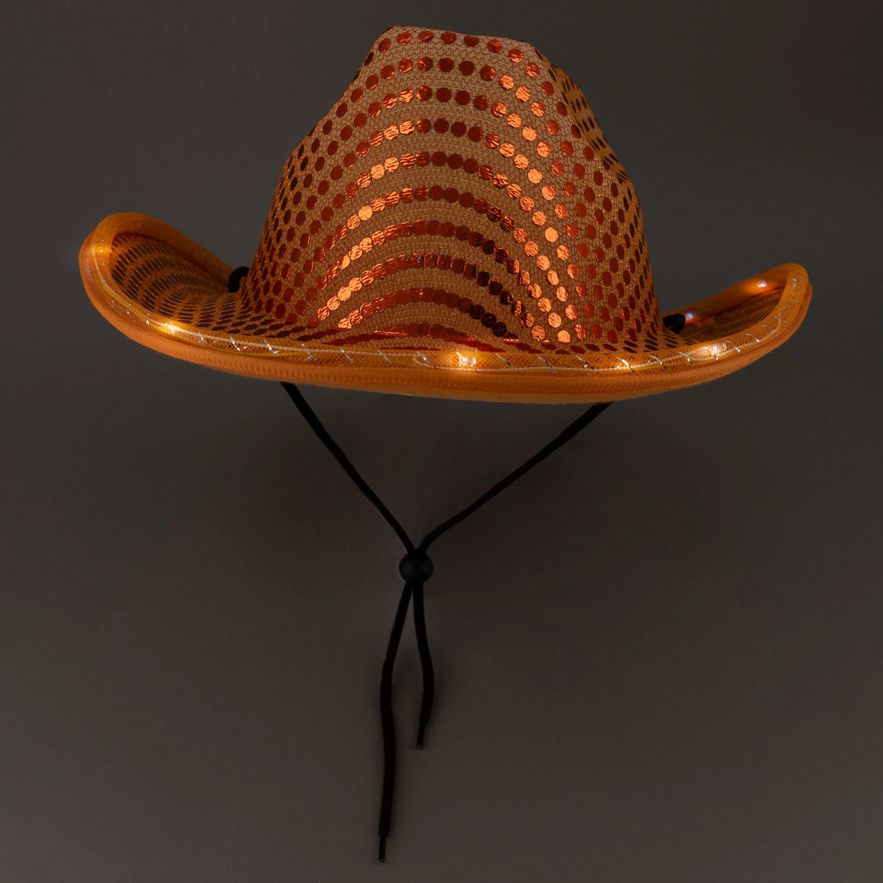 LED Light Up Flashing Sequin Orange Cowboy Hat - Pack of 3 Hats