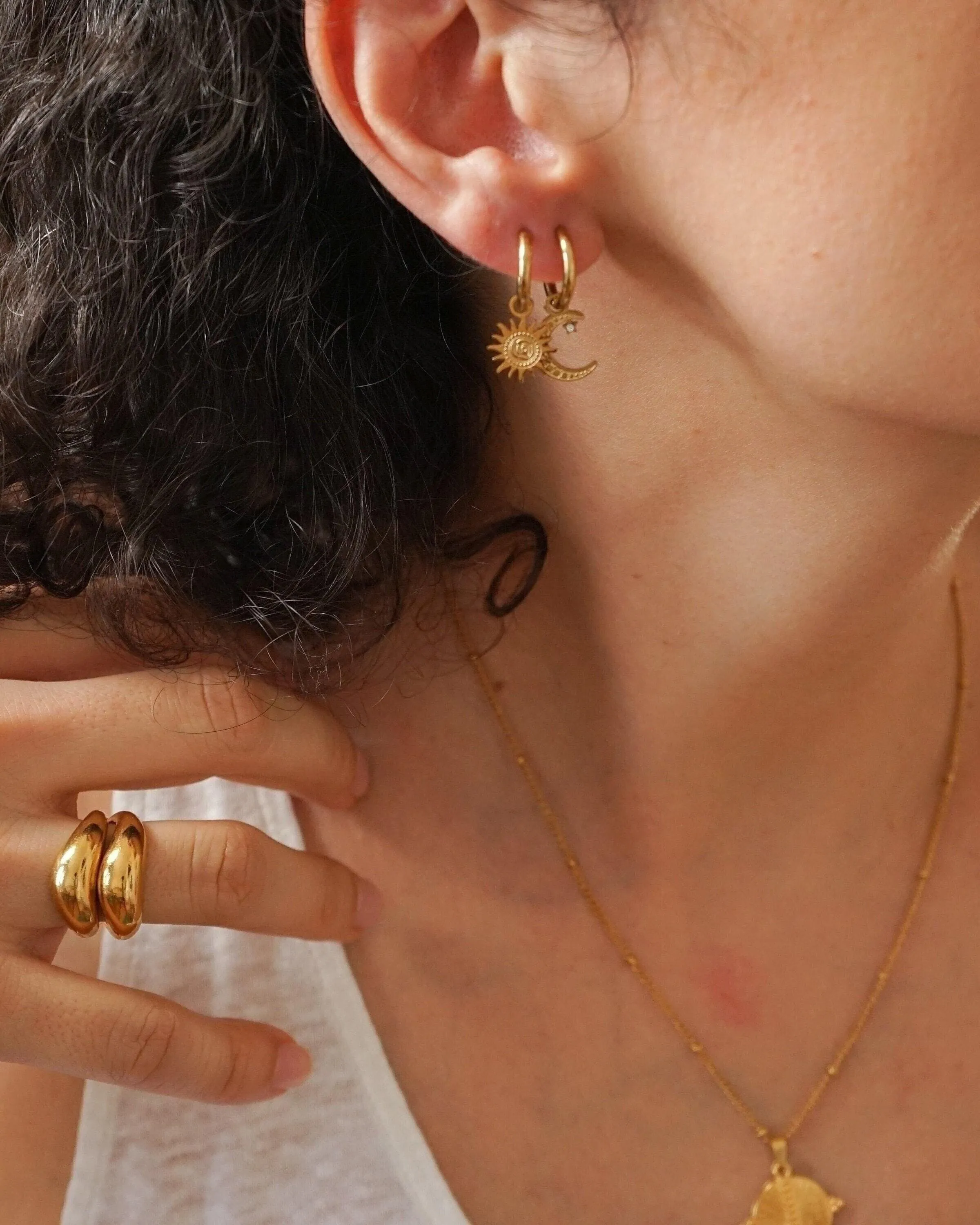 Mismatched Sun and Moon Gold Hoop Earrings