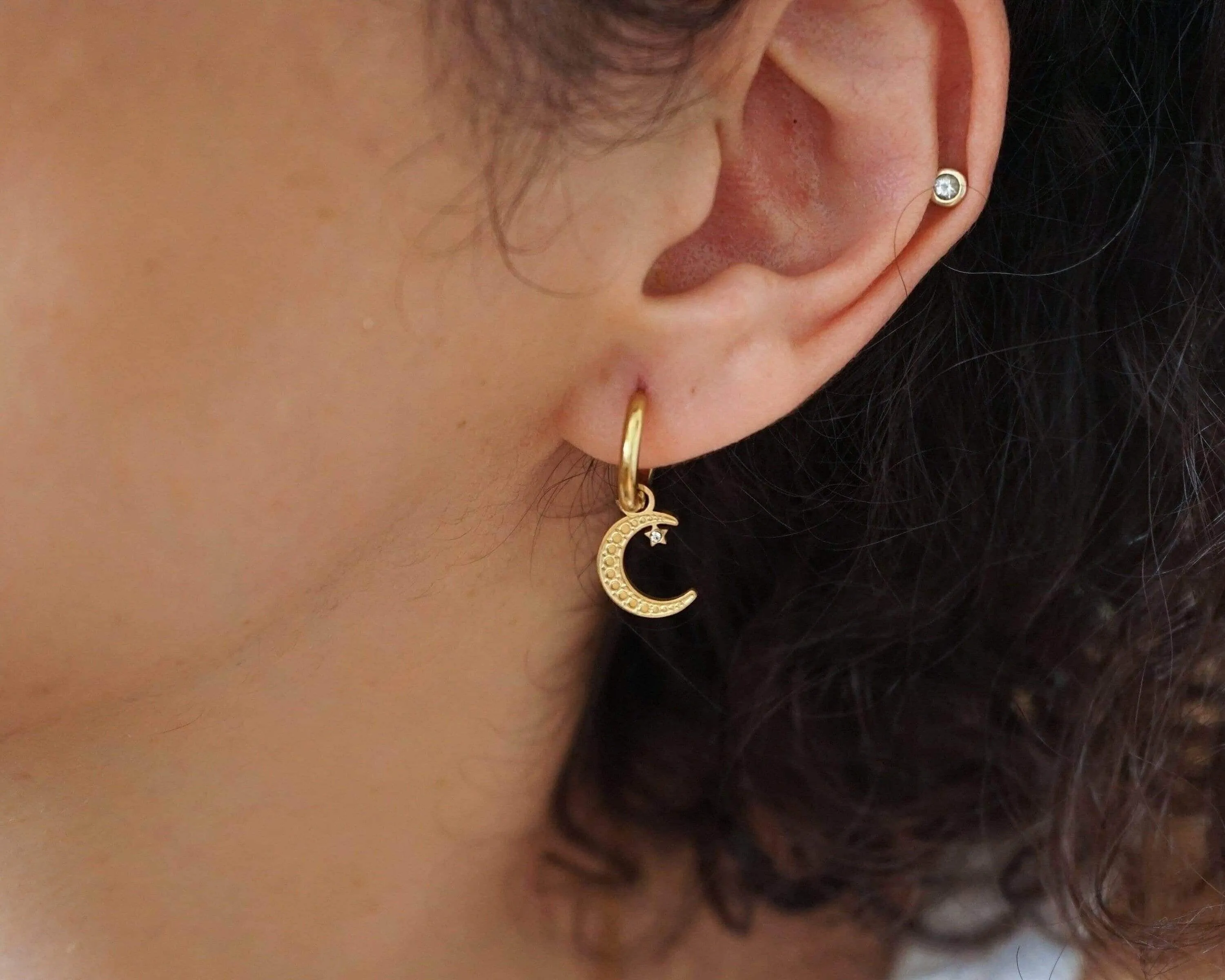 Mismatched Sun and Moon Gold Hoop Earrings