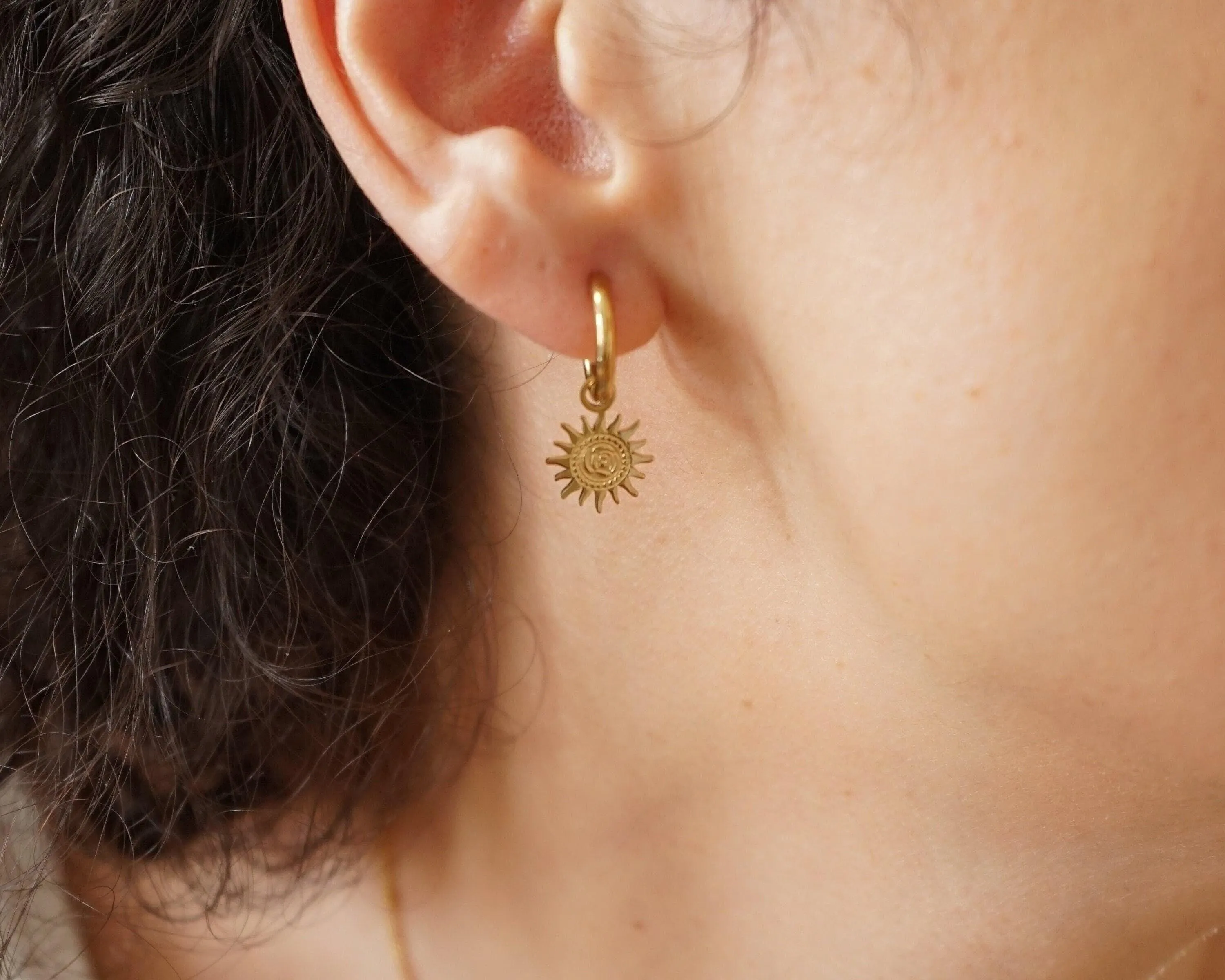 Mismatched Sun and Moon Gold Hoop Earrings