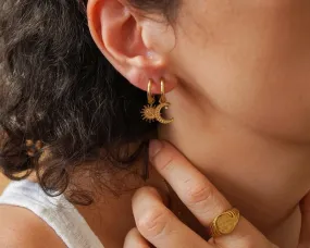Mismatched Sun and Moon Gold Hoop Earrings