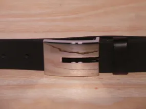 Polished Silver Rectangle 1 3/8 Inch Leather Belt