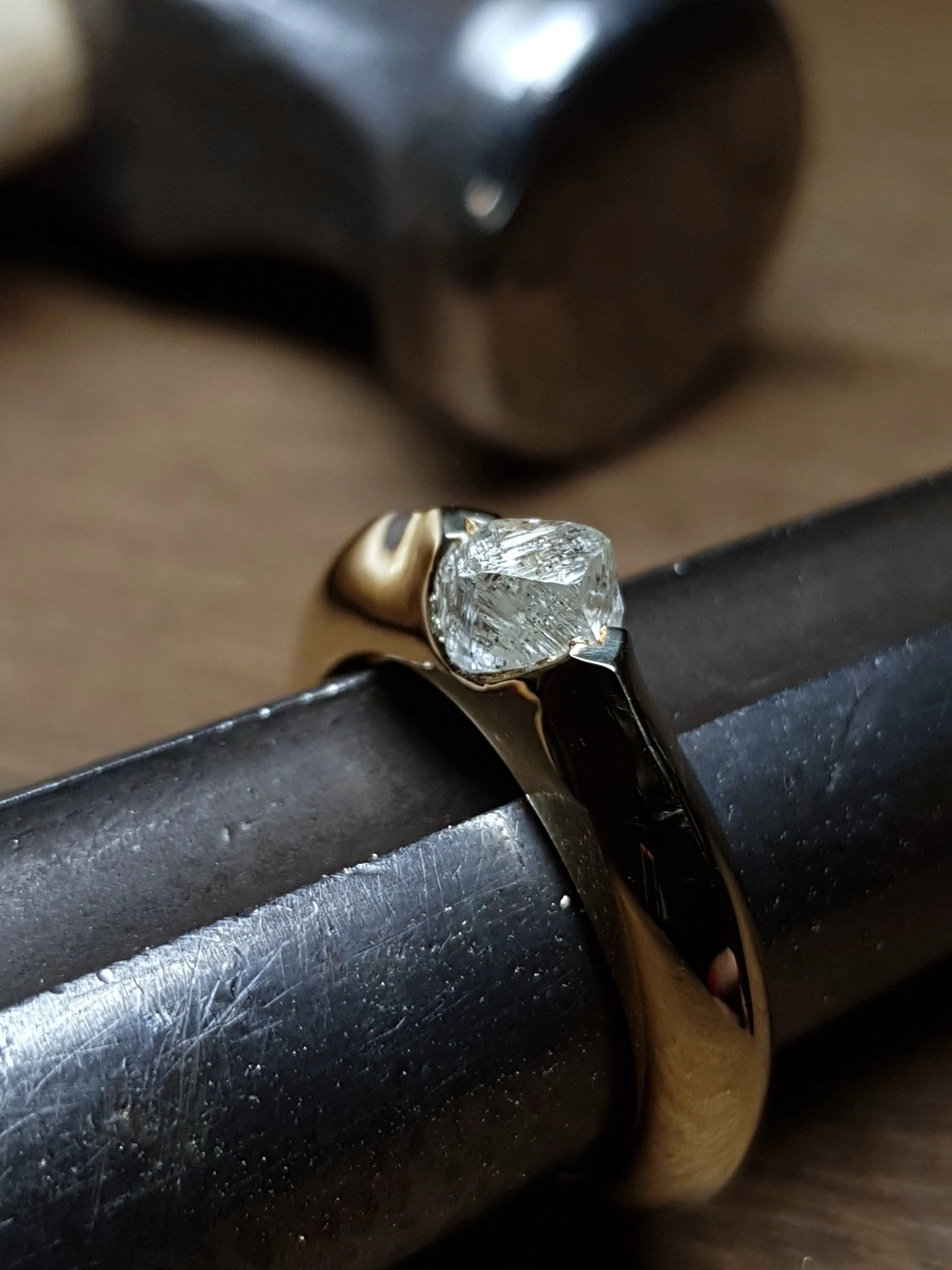 Raw Diamond in Glossy Gold Ring – 1.18 ct.