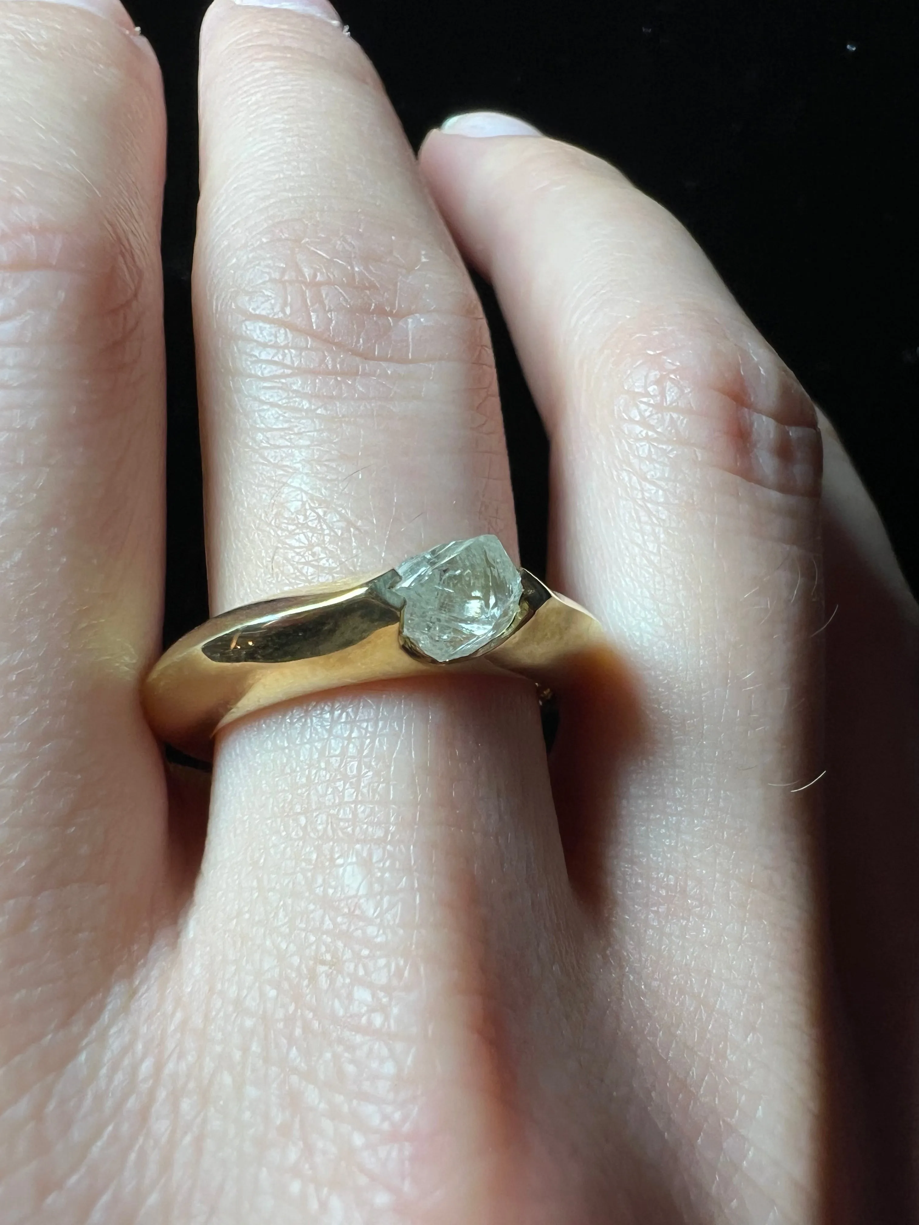Raw Diamond in Glossy Gold Ring – 1.18 ct.