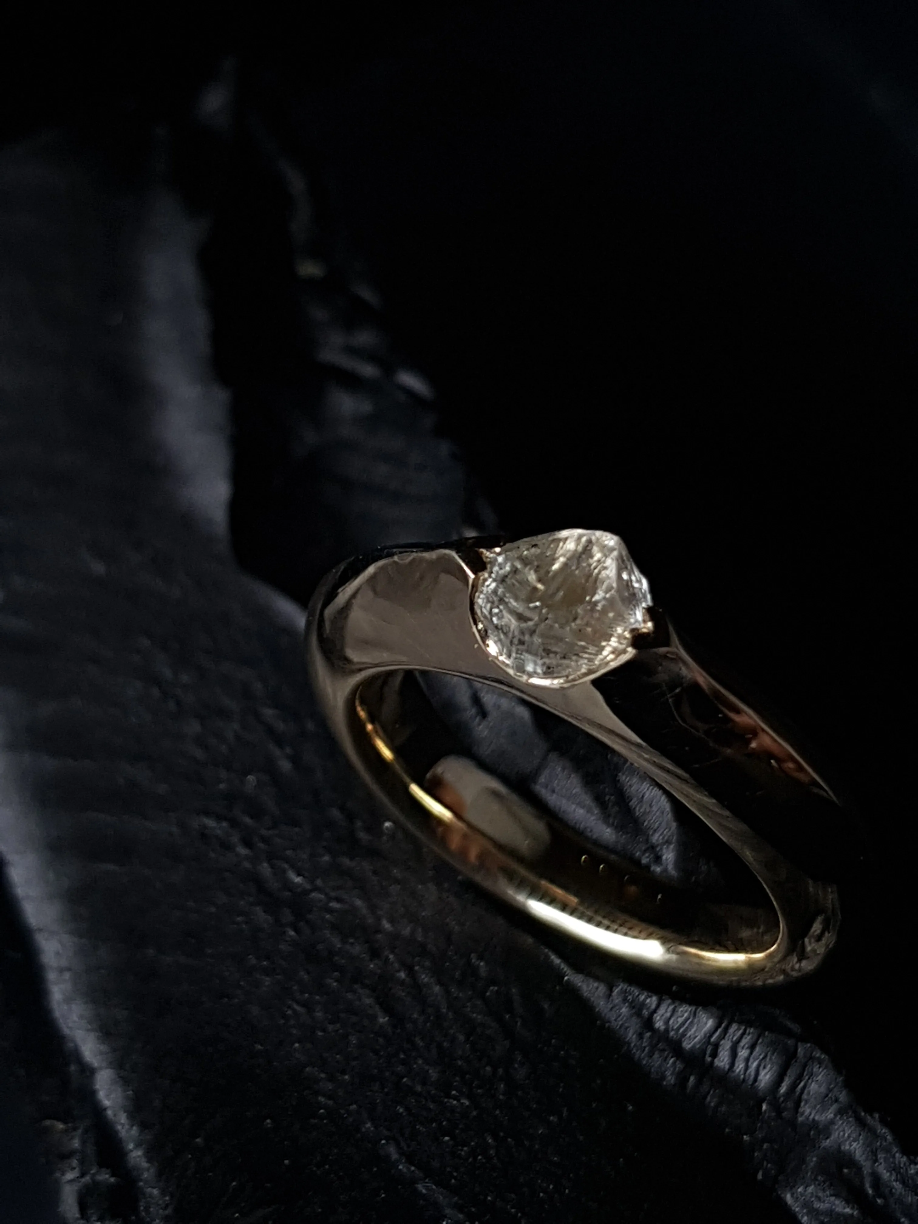 Raw Diamond in Glossy Gold Ring – 1.18 ct.