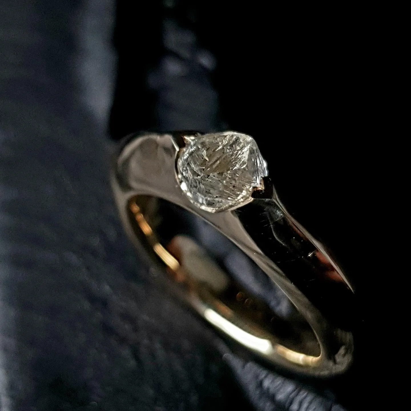 Raw Diamond in Glossy Gold Ring – 1.18 ct.