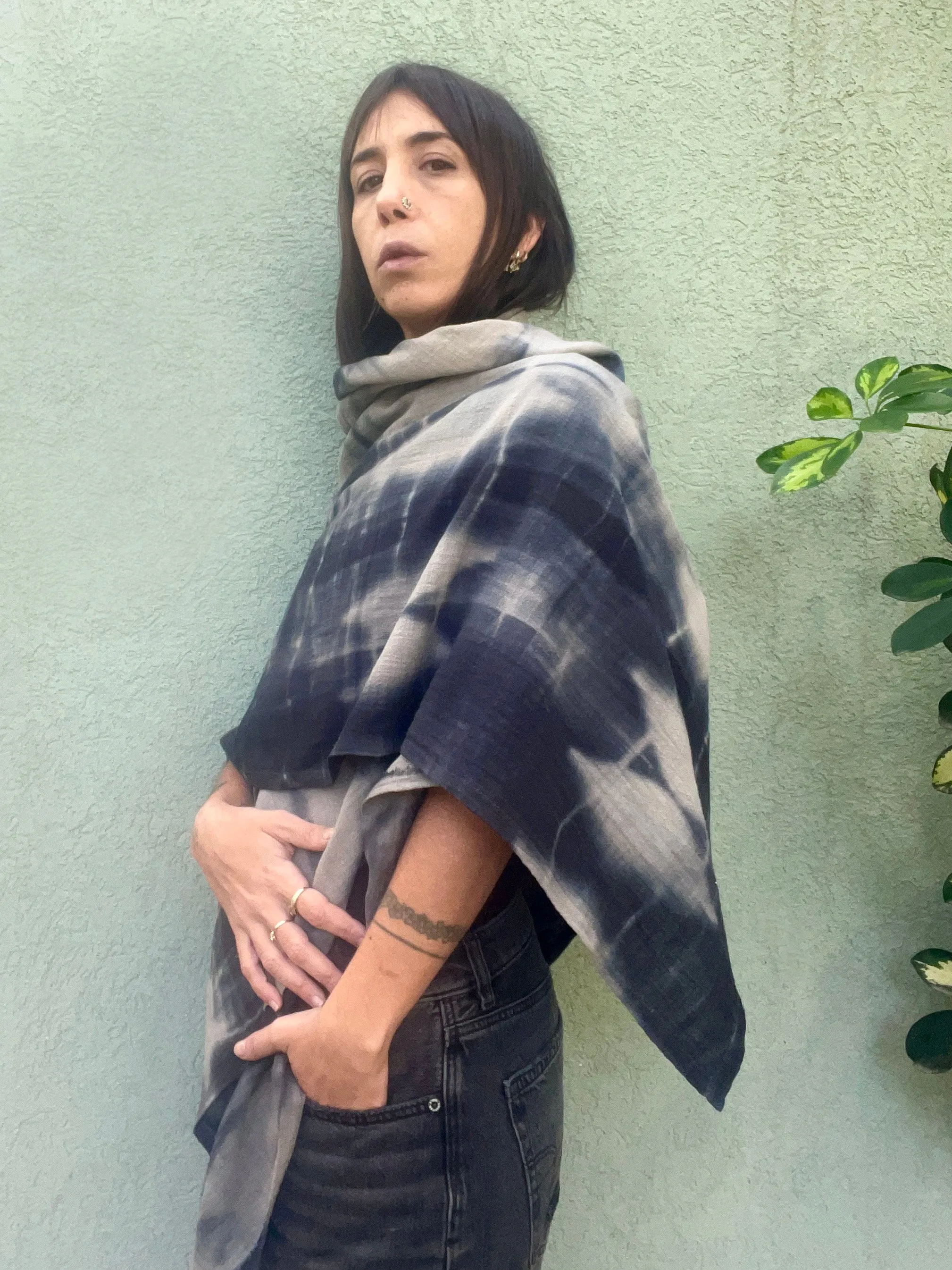 Rhombus Cotton Shawl -   blue