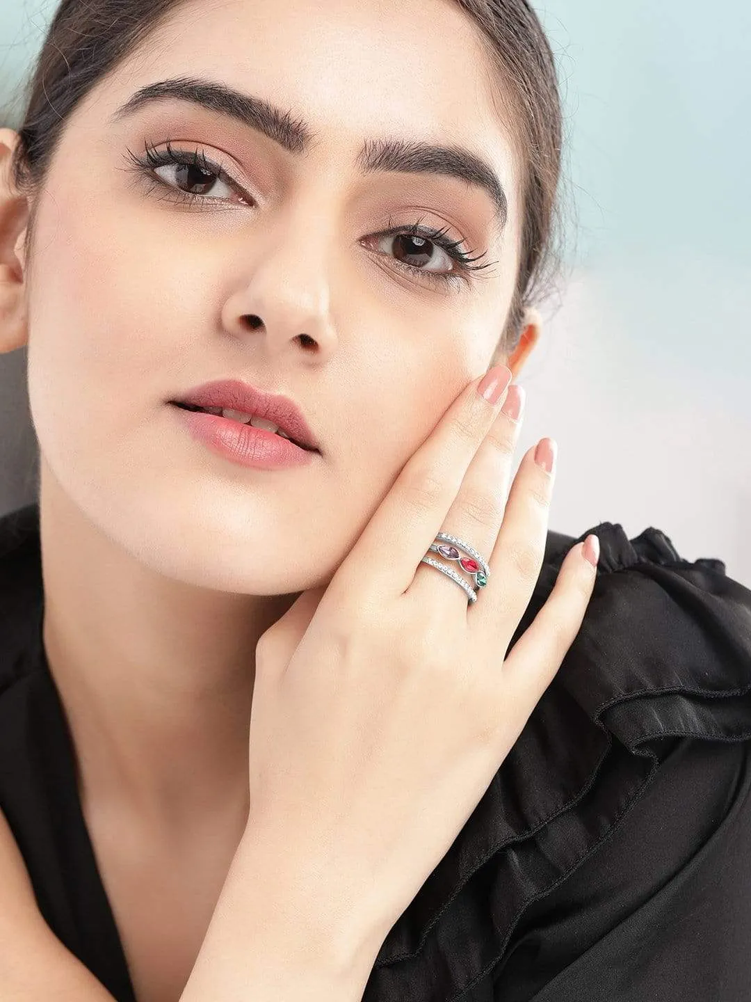 Rubans Silver Plated Handcrafted Color Stone Rings