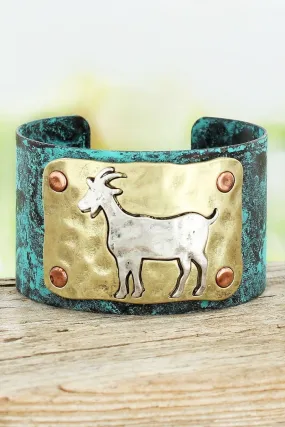SALE! Burnished Silvertone Goat Patina Cuff Bracelet