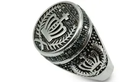 Silver Stainless Steel Crown and Cross Ring