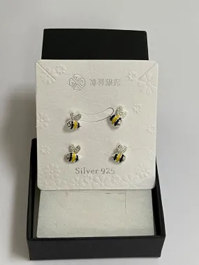 Silver Stud Earrings 'Bees' Two Pairs