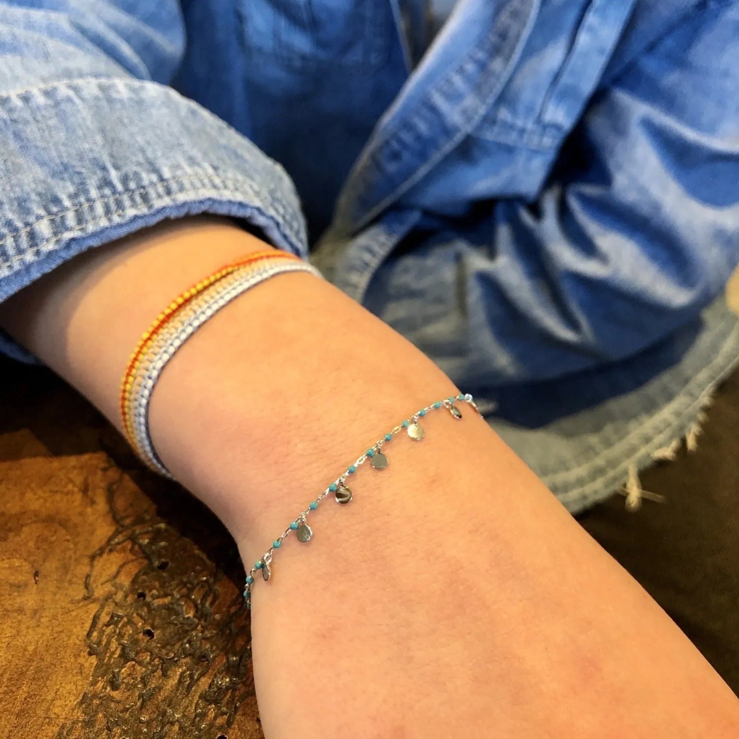 Sterling Silver and Turquoise Enamel Dotty Bracelet