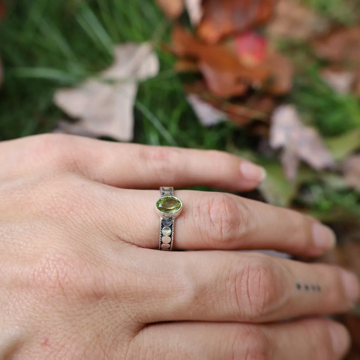 Sterling Silver Dot Band with Peridot