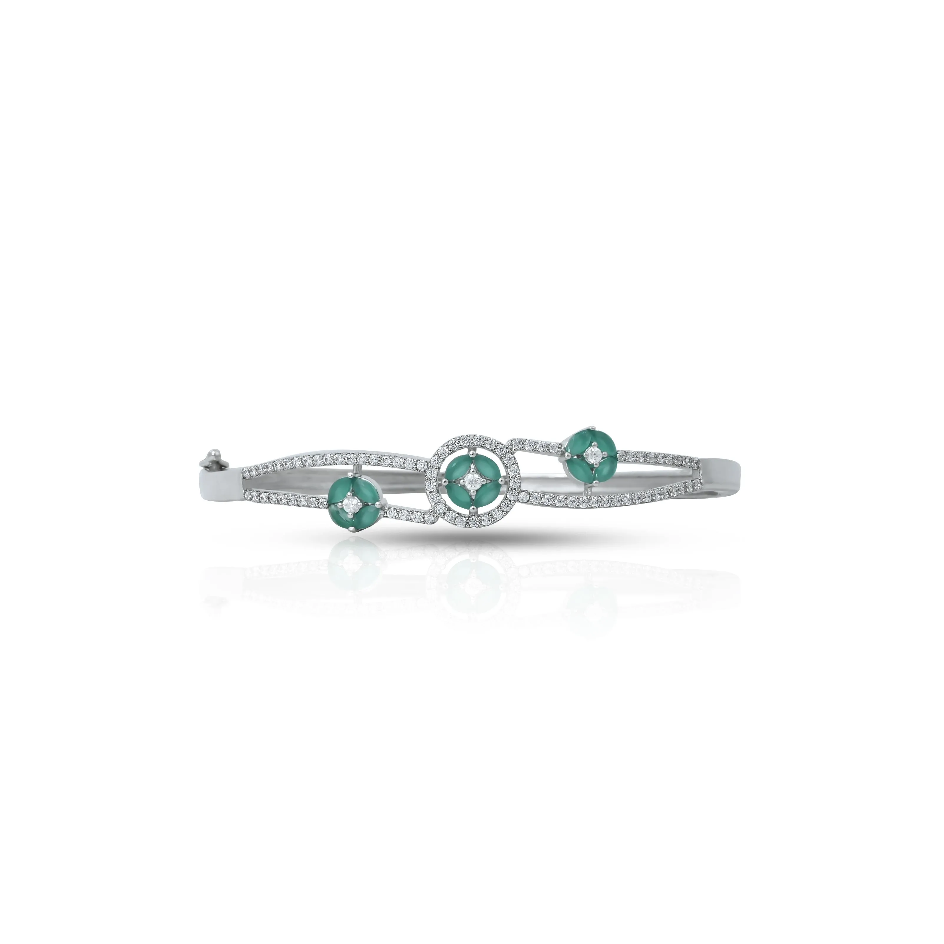 Sterling Silver "Diva's Prestige" Green Gems Kada Bracelet for Her