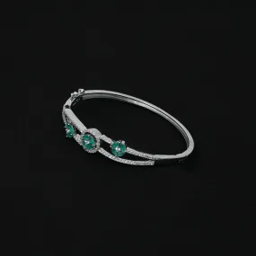 Sterling Silver "Diva's Prestige" Green Gems Kada Bracelet for Her