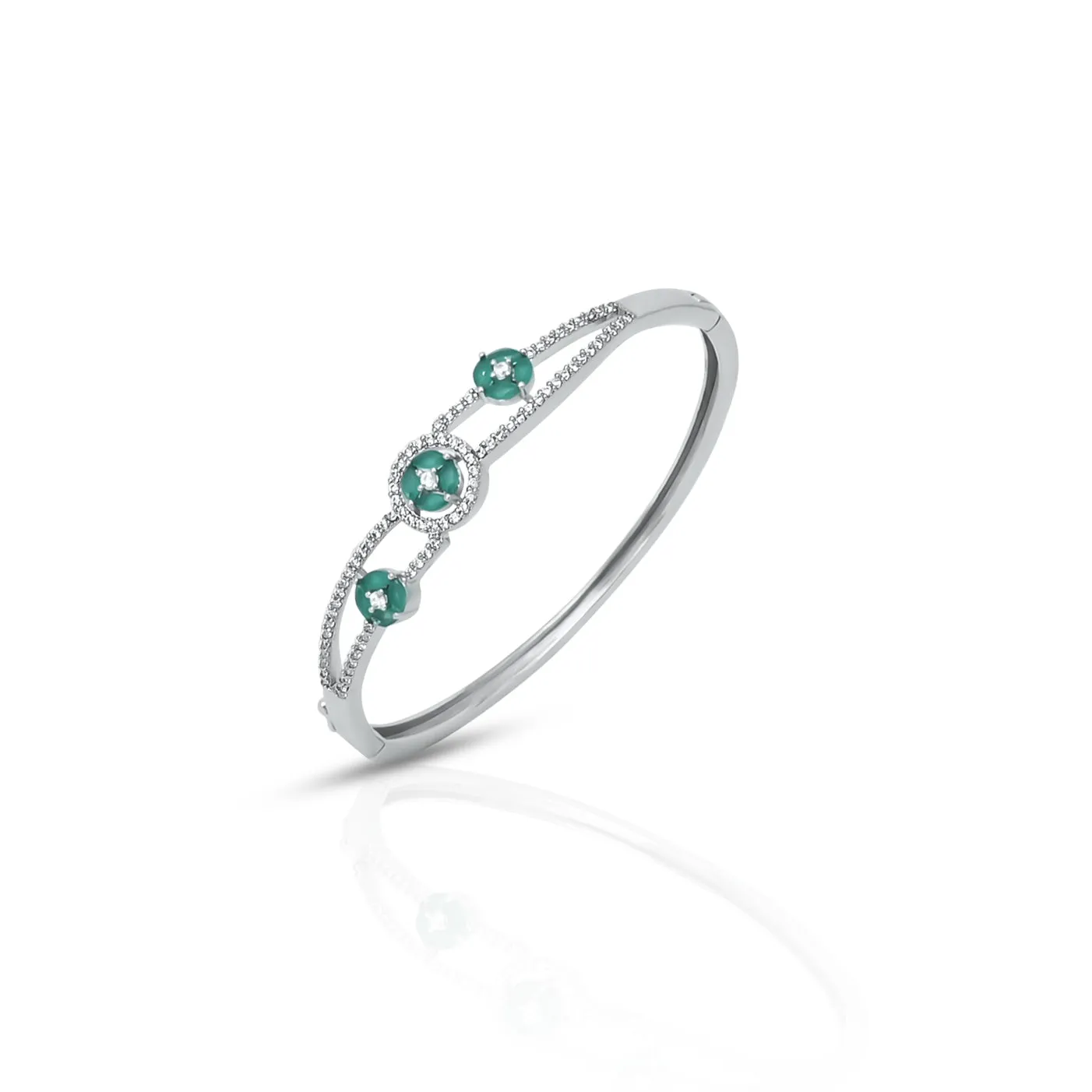 Sterling Silver "Diva's Prestige" Green Gems Kada Bracelet for Her